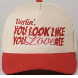 Red and Cream Cap with Embroidered Text